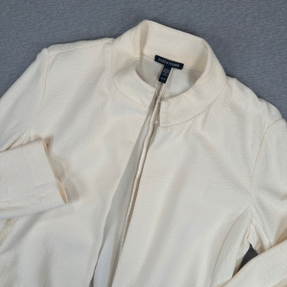 Eileen Fisher Cardigan Womens XS Cream Textured Cotton Stand Collar Open Front - Picture 6 of 10